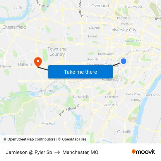 Jamieson @ Fyler Sb to Manchester, MO map
