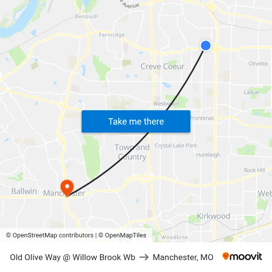Old Olive Way @ Willow Brook Wb to Manchester, MO map