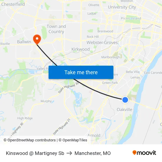 Kinswood @ Martigney Sb to Manchester, MO map
