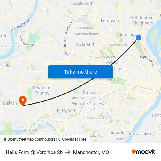 Halls Ferry @ Veronica Sb to Manchester, MO map