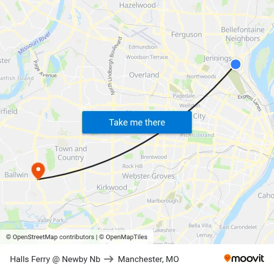 Halls Ferry @ Newby Nb to Manchester, MO map