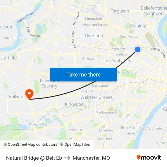 Natural Bridge @ Belt Eb to Manchester, MO map