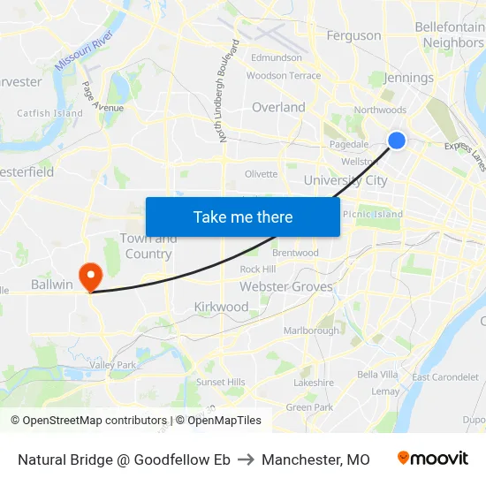 Natural Bridge @ Goodfellow Eb to Manchester, MO map