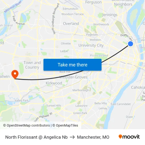 North Florissant @ Angelica Nb to Manchester, MO map