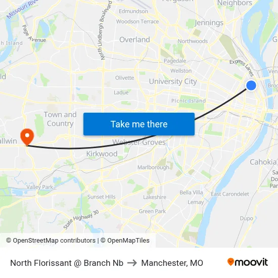 North Florissant @ Branch Nb to Manchester, MO map