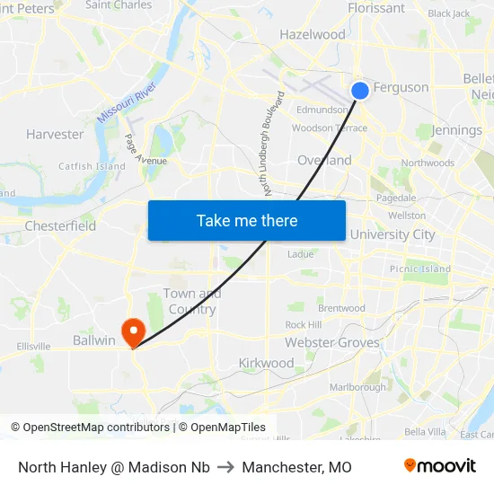 North Hanley @ Madison Nb to Manchester, MO map
