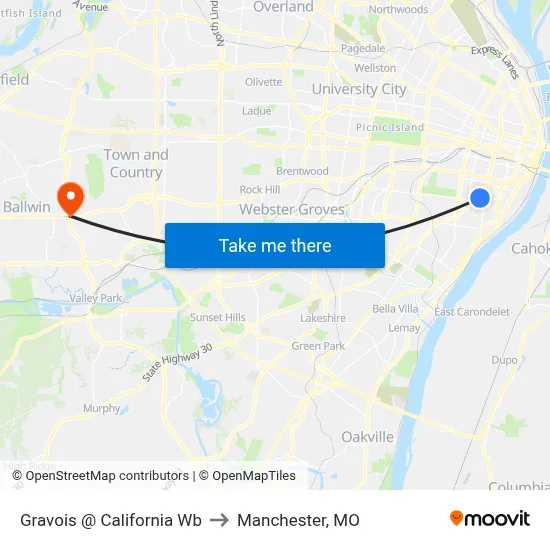 Gravois @ California Wb to Manchester, MO map