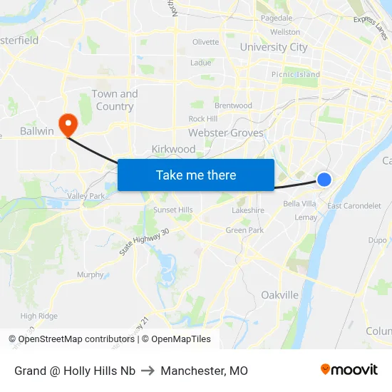 Grand @ Holly Hills Nb to Manchester, MO map