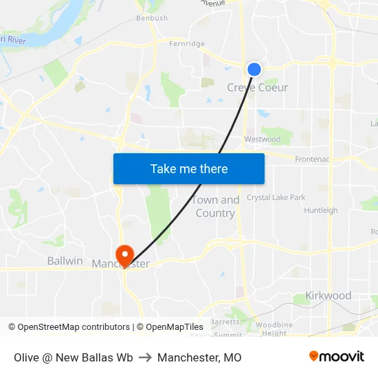 Olive @ New Ballas Wb to Manchester, MO map