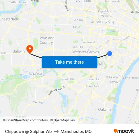 Chippewa @ Sulphur Wb to Manchester, MO map