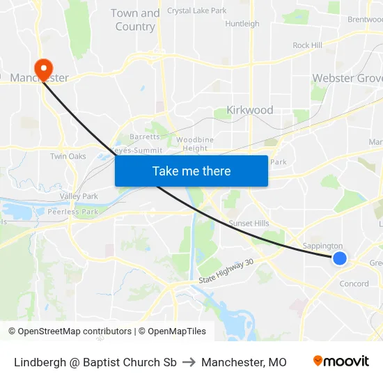 Lindbergh @ Baptist Church Sb to Manchester, MO map