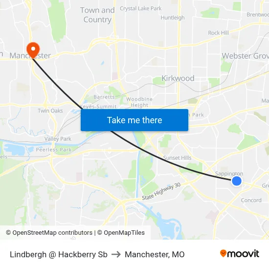 Lindbergh @ Hackberry Sb to Manchester, MO map