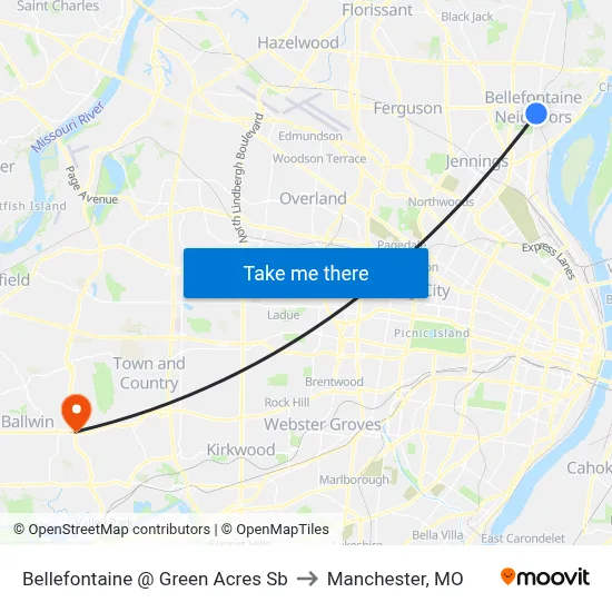 Bellefontaine @ Green Acres Sb to Manchester, MO map