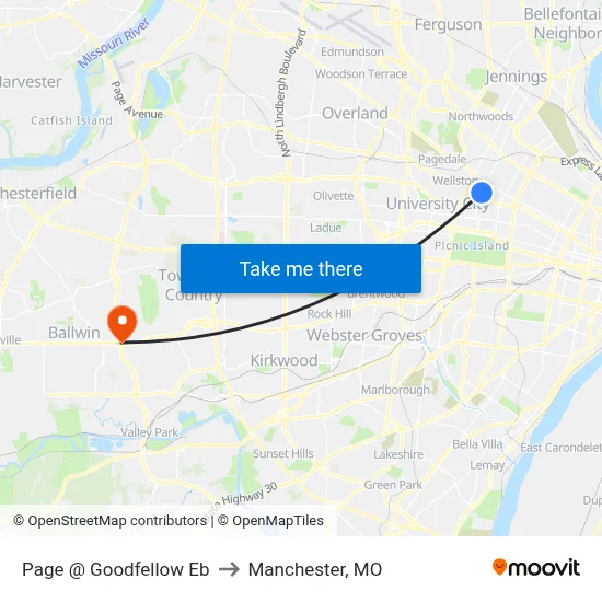 Page @ Goodfellow Eb to Manchester, MO map