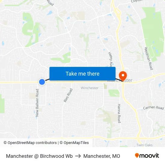 Manchester @ Birchwood Wb to Manchester, MO map