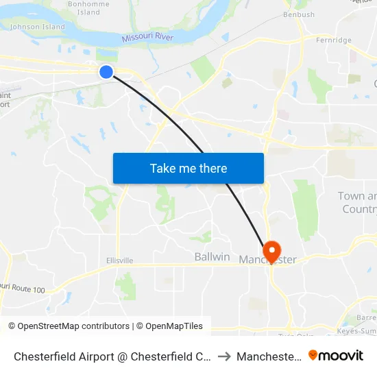Chesterfield Airport @ Chesterfield Commons Eb to Manchester, MO map