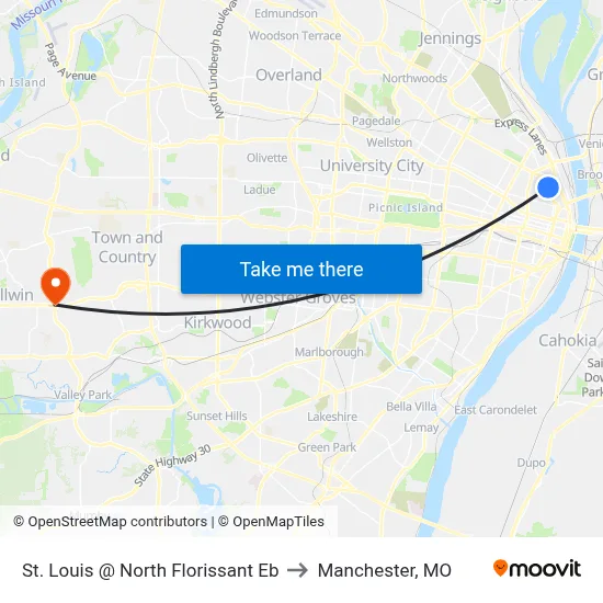 St. Louis @ North Florissant Eb to Manchester, MO map