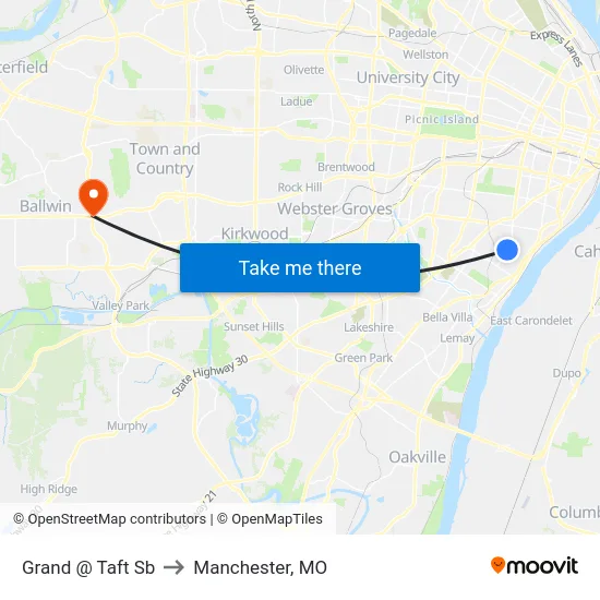 Grand @ Taft Sb to Manchester, MO map