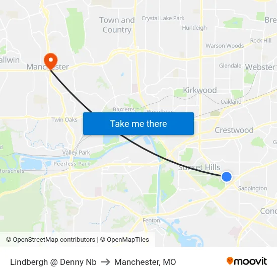 Lindbergh @ Denny Nb to Manchester, MO map