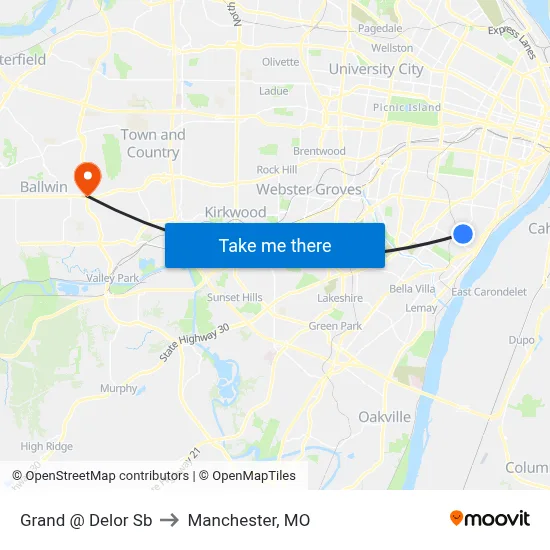 Grand @ Delor Sb to Manchester, MO map