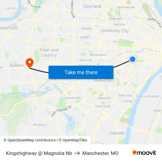 Kingshighway @ Magnolia Nb to Manchester, MO map