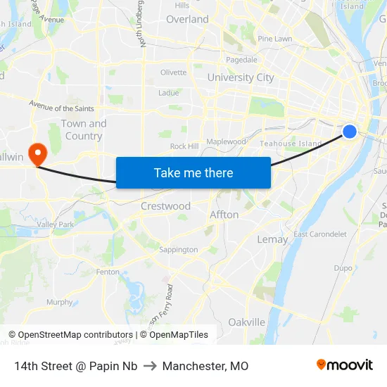 14th Street @ Papin Nb to Manchester, MO map
