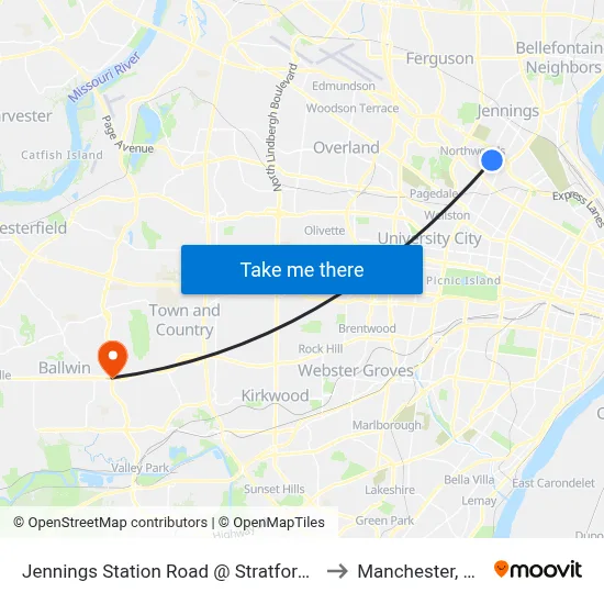 Jennings Station Road @ Stratford Sb to Manchester, MO map