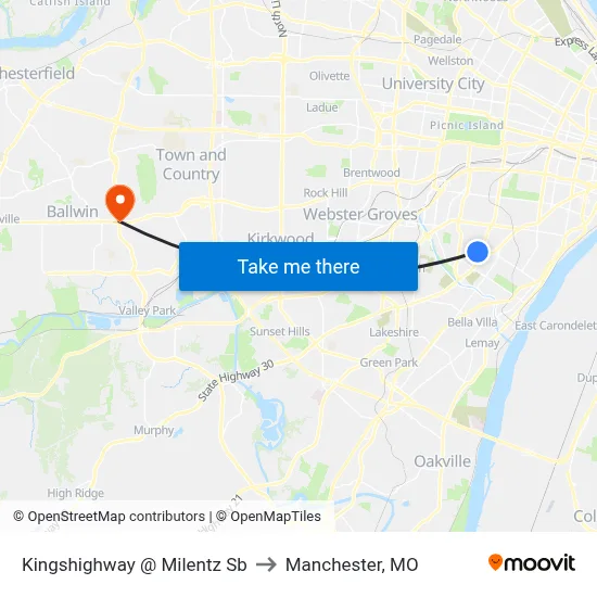 Kingshighway @ Milentz Sb to Manchester, MO map