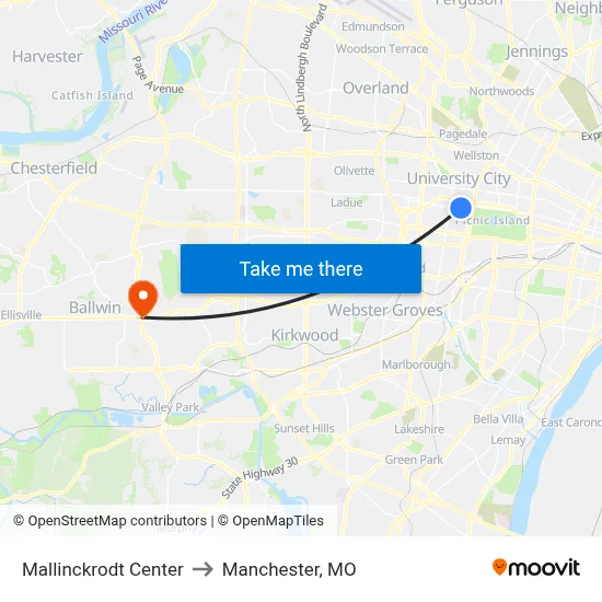 Mallinckrodt Center to Manchester, MO map