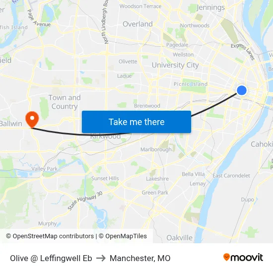 Olive @ Leffingwell Eb to Manchester, MO map