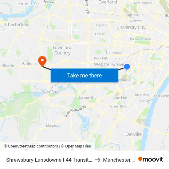 Shrewsbury-Lansdowne I-44 Transit Center to Manchester, MO map
