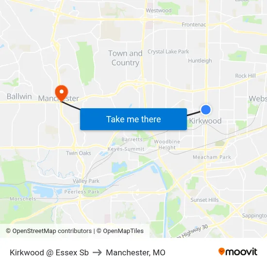 Kirkwood @ Essex Sb to Manchester, MO map