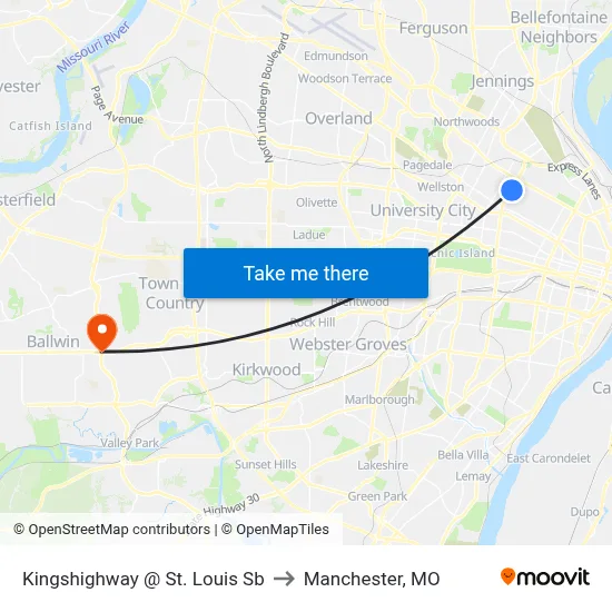 Kingshighway @ St. Louis Sb to Manchester, MO map