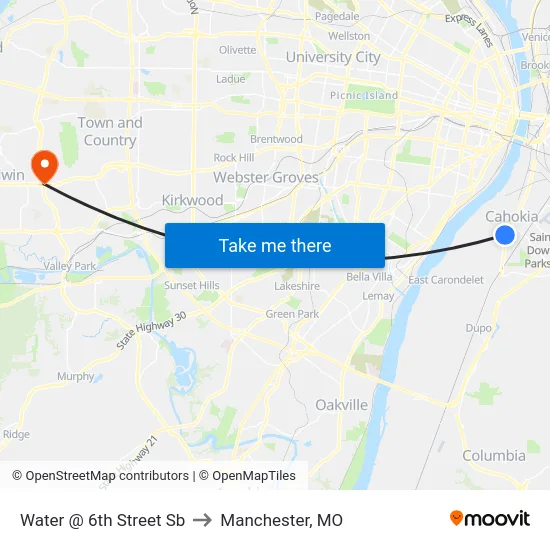 Water @ 6th Street Sb to Manchester, MO map