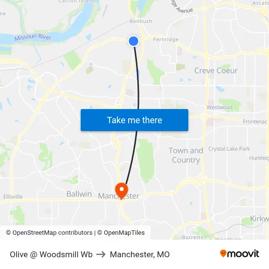 Olive @ Woodsmill Wb to Manchester, MO map