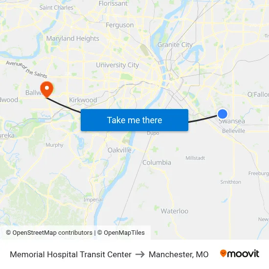Memorial Hospital Transit Center to Manchester, MO map