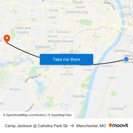 Camp Jackson @ Cahokia Park Sb to Manchester, MO map