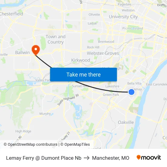 Lemay Ferry @ Dumont Place Nb to Manchester, MO map