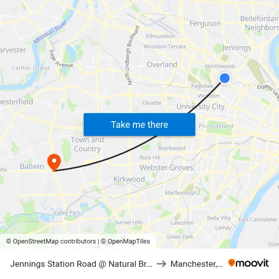 Jennings Station Road @ Natural Bridge Sb to Manchester, MO map