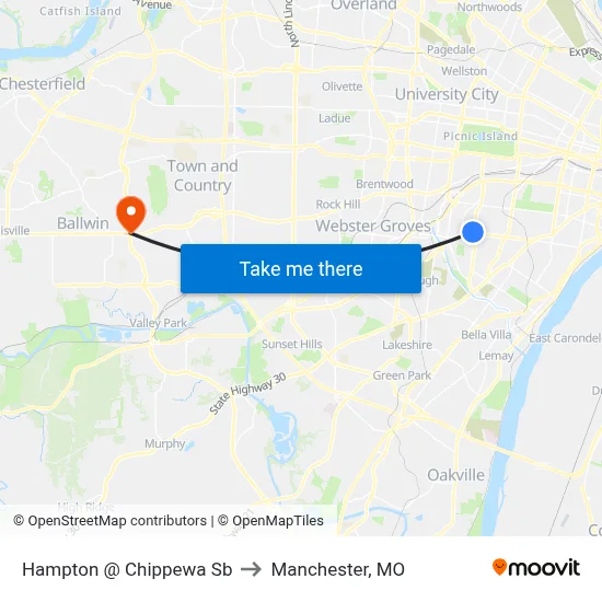 Hampton @ Chippewa Sb to Manchester, MO map