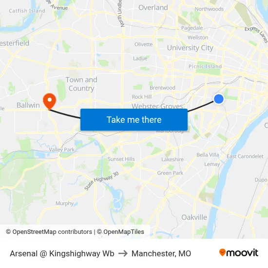 Arsenal @ Kingshighway Wb to Manchester, MO map