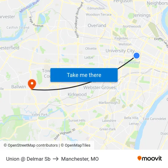Union @ Delmar Sb to Manchester, MO map