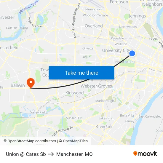 Union @ Cates Sb to Manchester, MO map