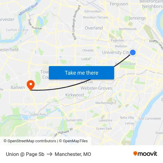Union @ Page Sb to Manchester, MO map