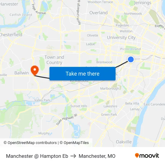 Manchester @ Hampton Eb to Manchester, MO map