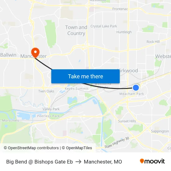 Big Bend @ Bishops Gate Eb to Manchester, MO map