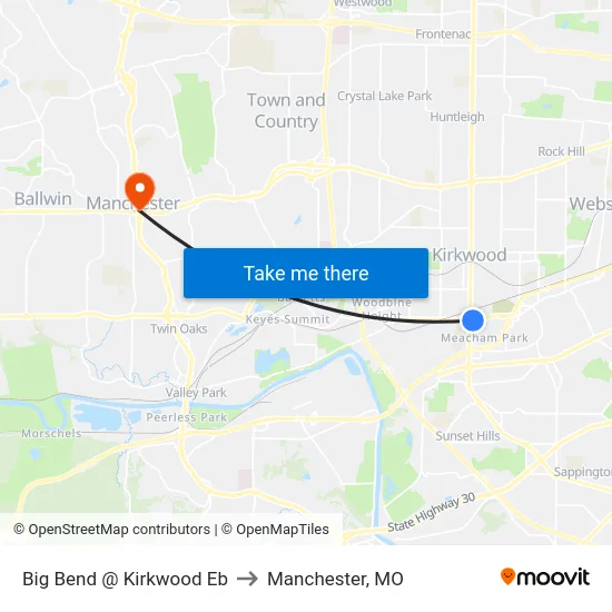 Big Bend @ Kirkwood Eb to Manchester, MO map