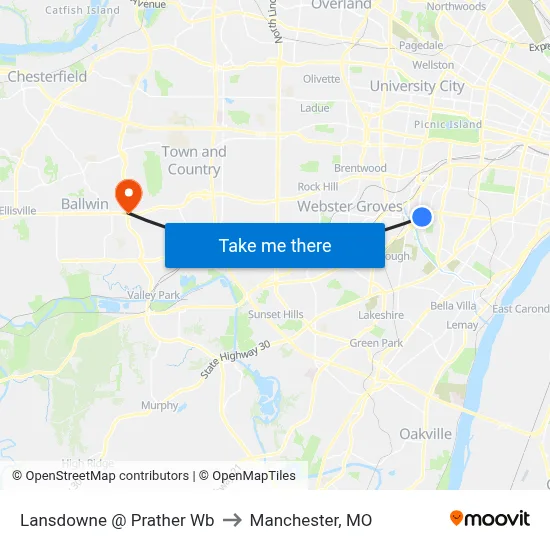 Lansdowne @ Prather Wb to Manchester, MO map