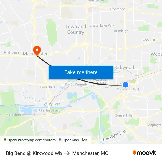 Big Bend @ Kirkwood Wb to Manchester, MO map