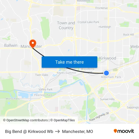 Big Bend @ Kirkwood Wb to Manchester, MO map